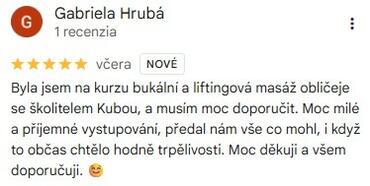 Reference ke kurzu: Bukální a liftingová masáž obličeje od Gabriela Hrubá - Google Recenze