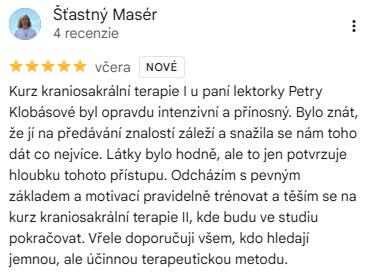 Reference ke kurzu: Kraniosakrální balancing I od Šťastný Masér - Google Recenze